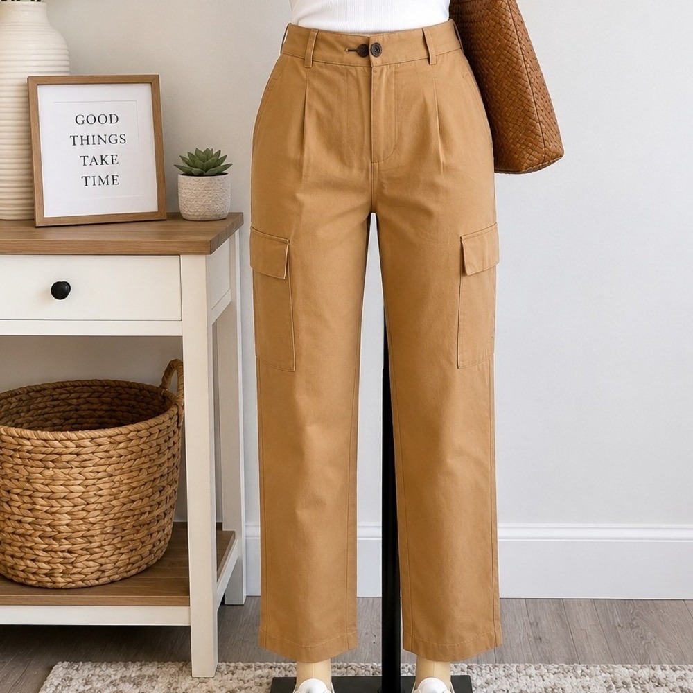 Old Navy Womens Cargo Trousers Taylor Extra High-Rise Straight Tan S Petite